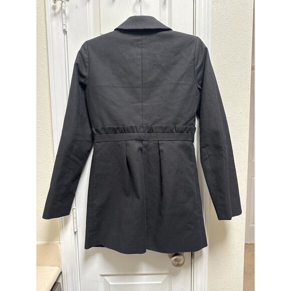 J. Crew Black Cotton Ruffle Gamine Tie Waist Fitted Peacoat Midi Jacket Size 2 - Picture 3 of 8